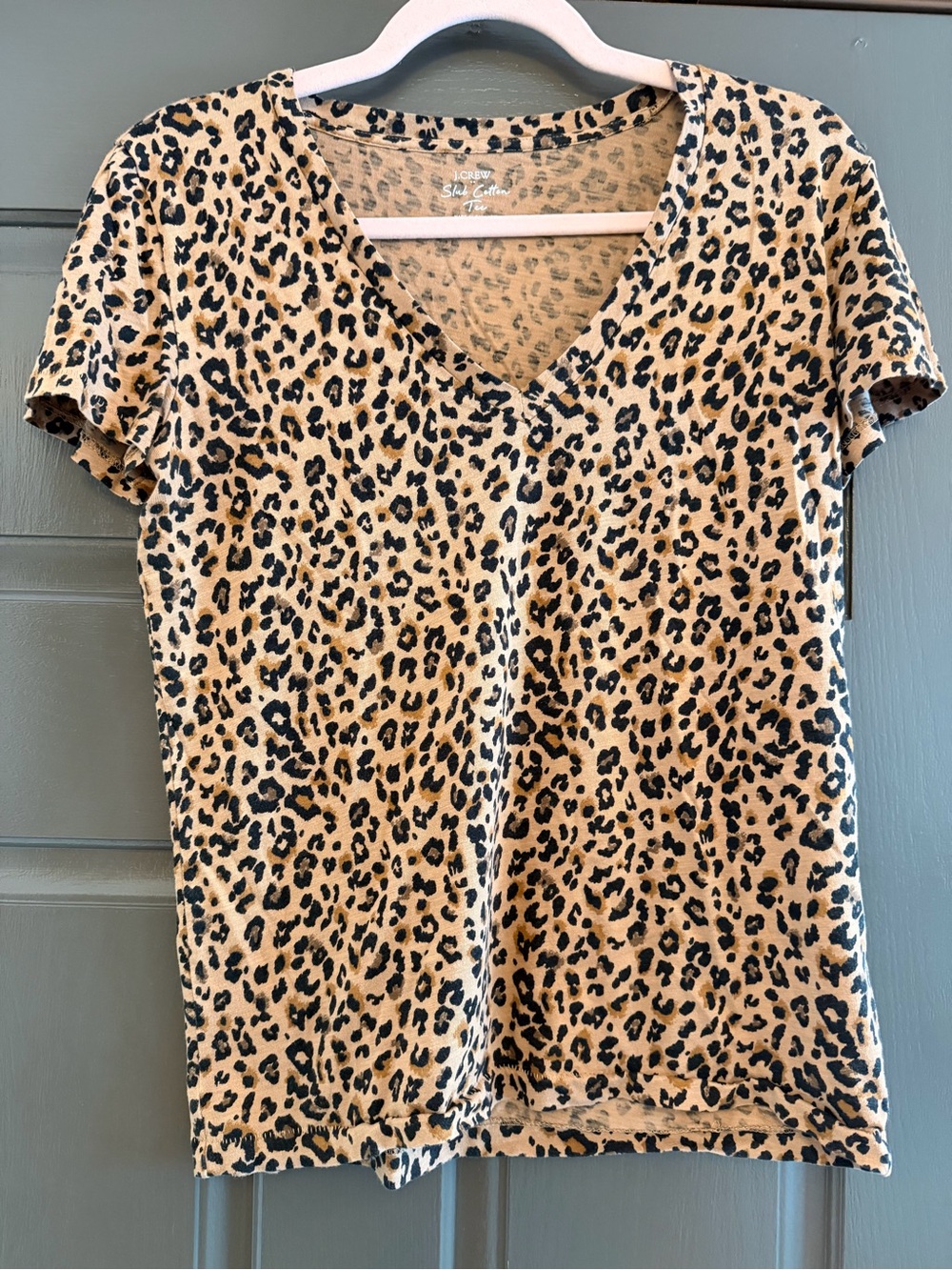 J. Crew Leopard Print V-Neck Tee in Beige and Black